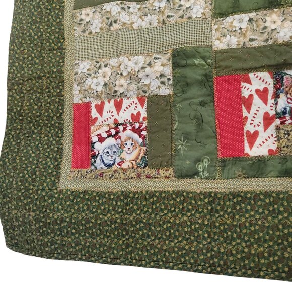 Handmade Christmas Kittens Patchwork Quilt Throw Lap 33"x57" Cat Holiday - Picture 7 of 14